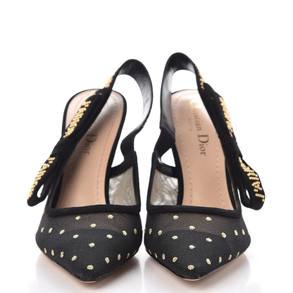 Christian Dior Mesh Plumetis Suede Dotted Studded J'Adoir Slingback 100mm Pumps 37 Black Gold 2 of 10
