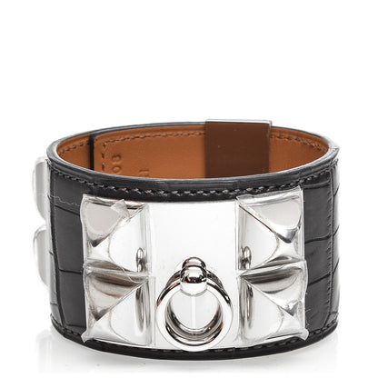 Hermes Matte Alligator Collier De Chien CDC Bracelet S Graphite 1 of 8