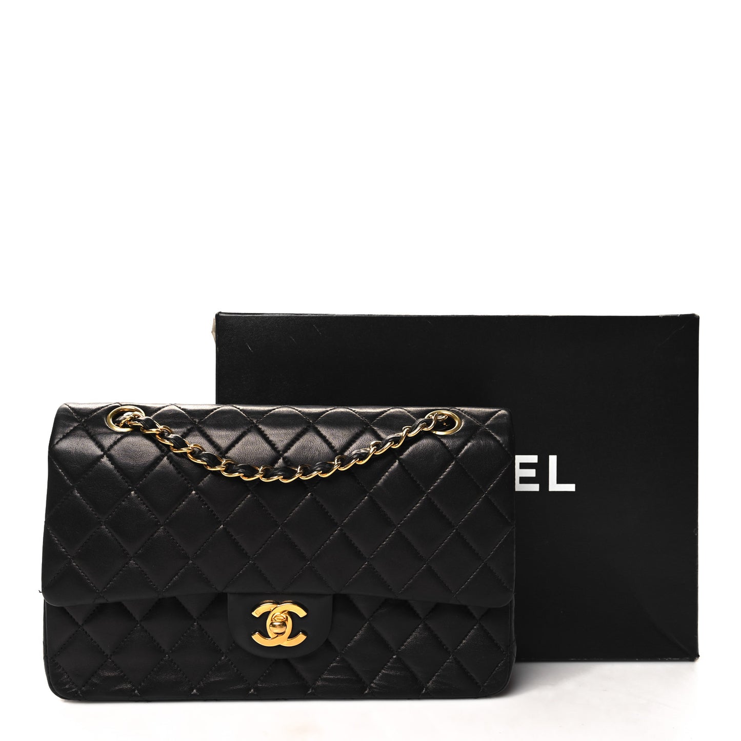 Lambskin Quilted Medium Double Flap Black