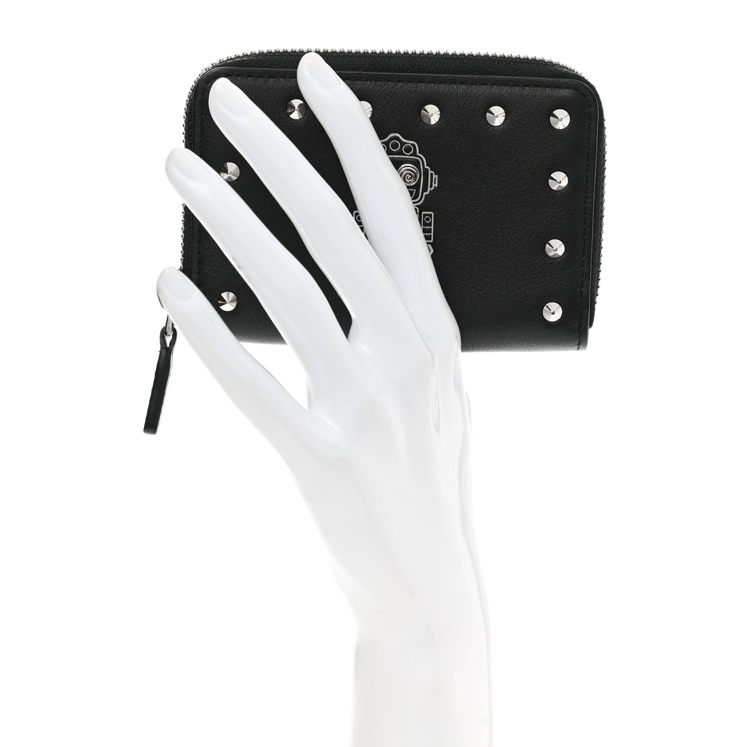 MCM Calfskin Studded Robot Zip Around Wallet Black 2 of 7
