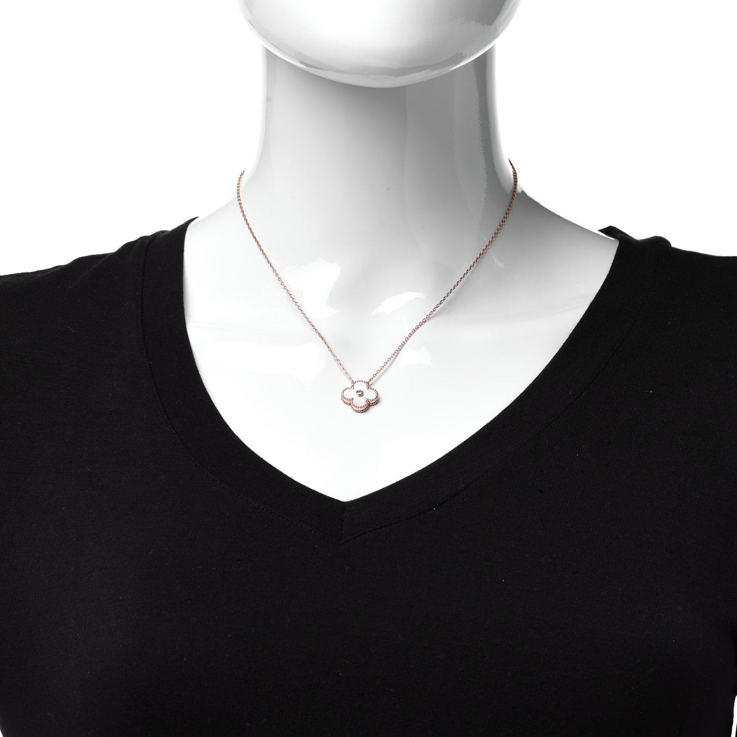 18K Rose Gold Diamond Mother of Pearl Vintage Alhambra Pendant Necklace