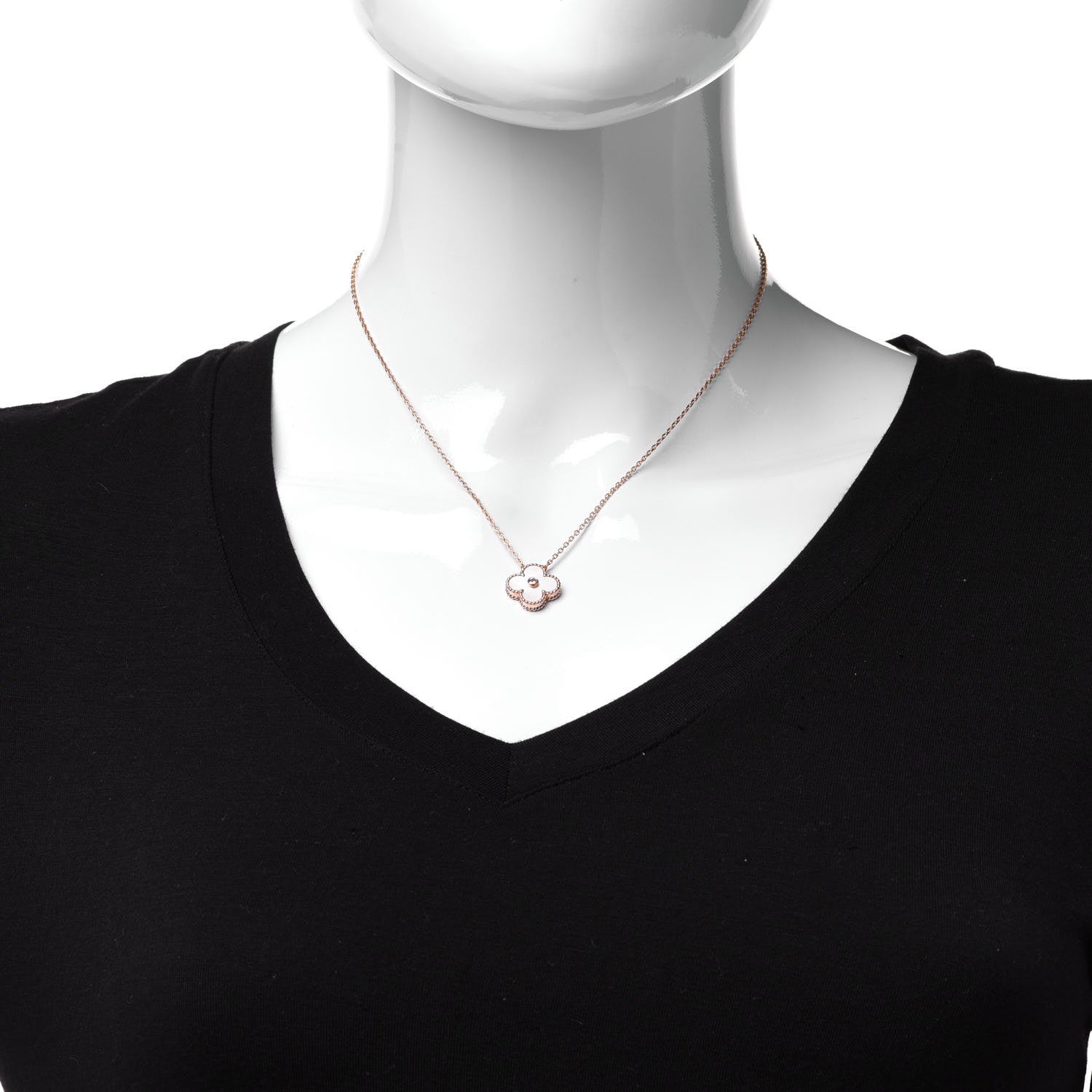Van Cleef & Arpels 18K Rose Gold Diamond Mother of Pearl Vintage Alhambra Pendant Necklace 2 of 6
