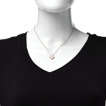 Van Cleef & Arpels 18K Rose Gold Diamond Mother of Pearl Vintage Alhambra Pendant Necklace 2 of 6