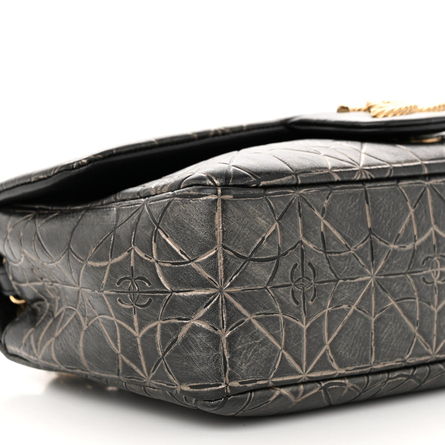 Metallized Effect Embossed Calfskin Quilted Paris Moscou Moujik Flap Black