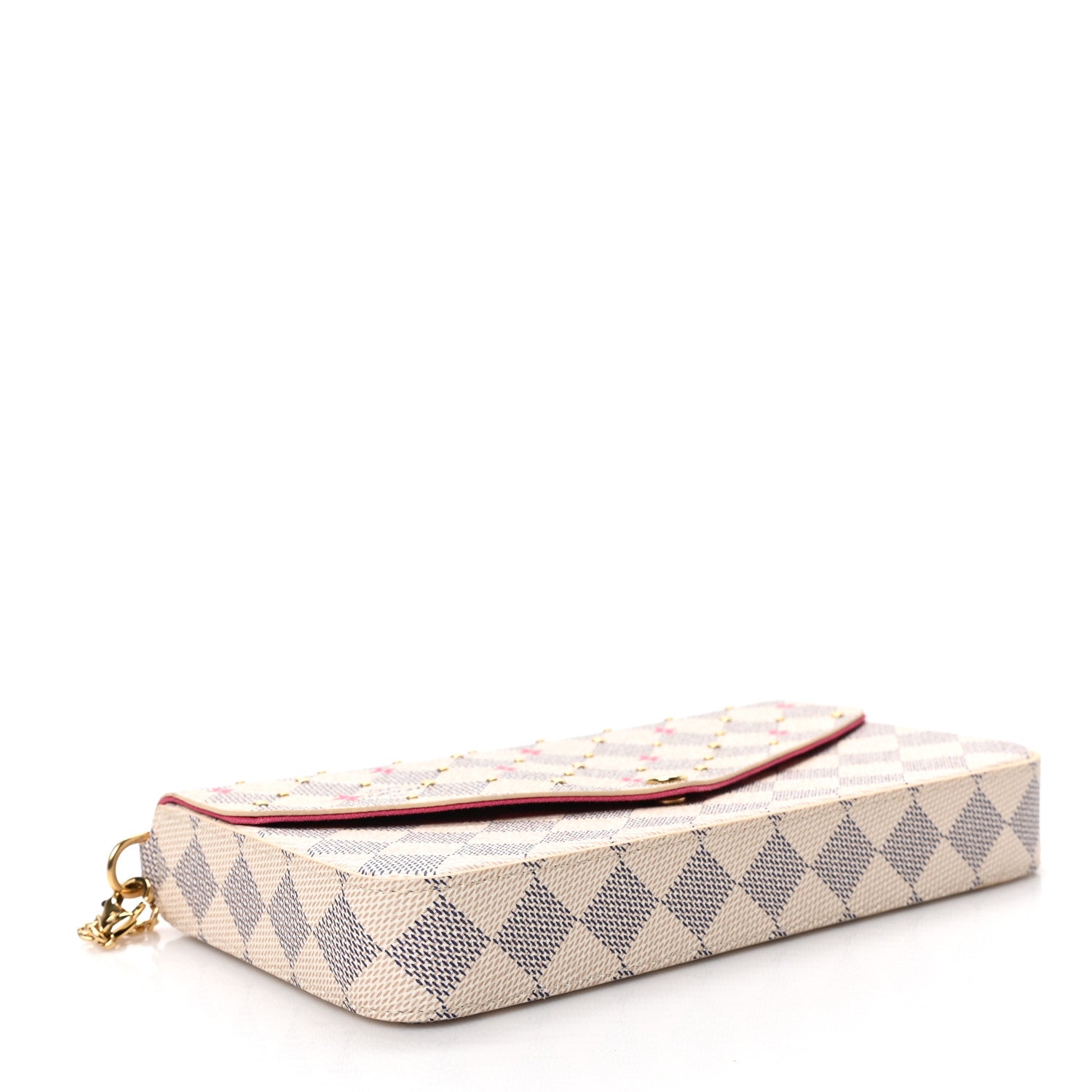 Louis Vuitton Damier Azur Studded Pochette Felicie Chain Wallet Fuchsia 5 of 9