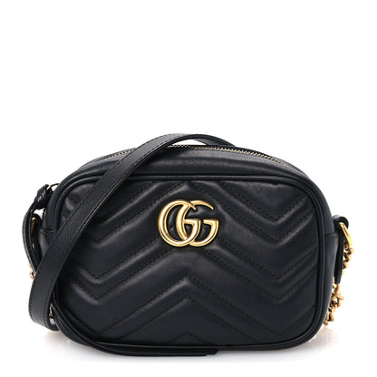 Gucci Calfskin Matelasse Mini GG Marmont Chain Shoulder Bag Black 1 of 11