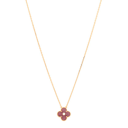 Van Cleef & Arpels 18K Rose Gold Diamond Rhodonite Vintage Alhambra Pendant Necklace 1 of 4