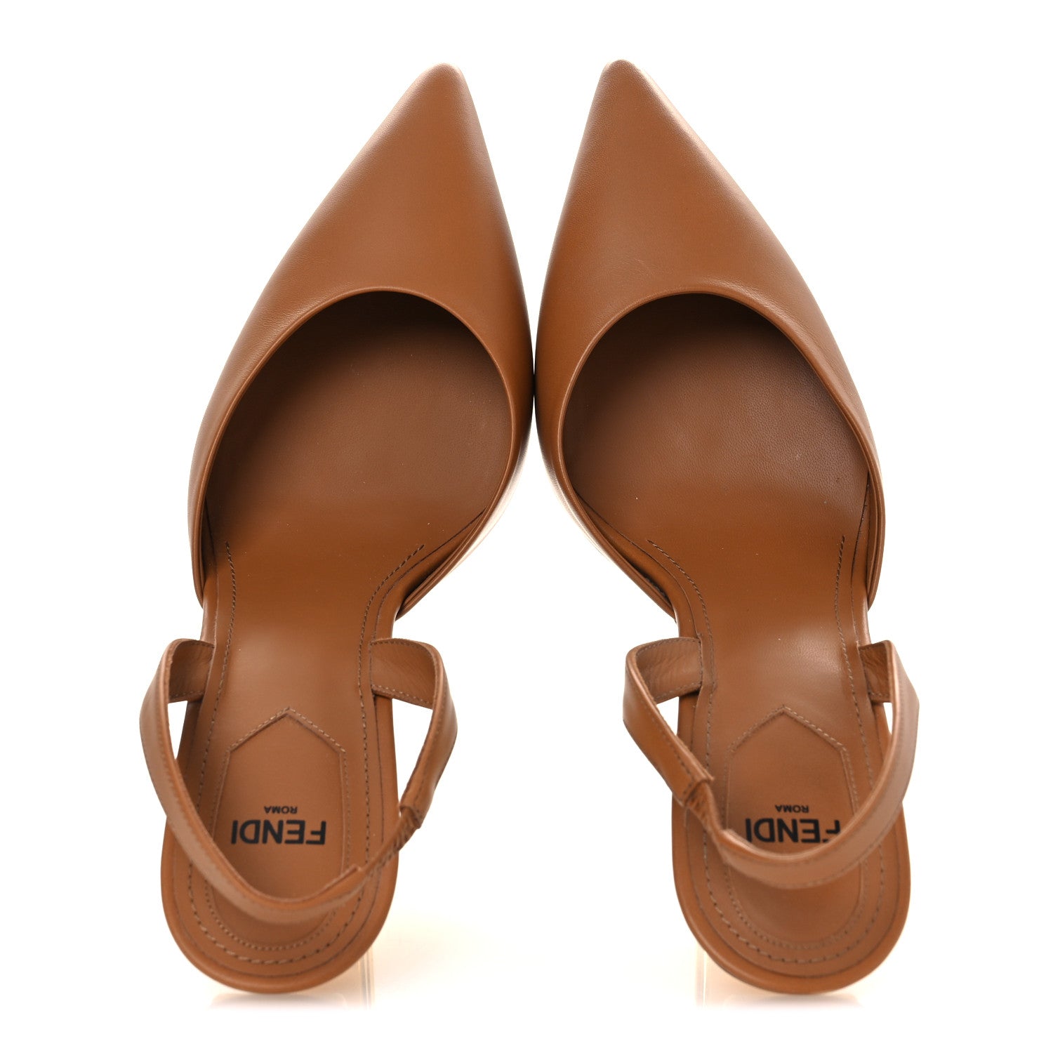 FENDI スリングバックヒール ミュール ブラウン Fendi Vitello Fendi First 100mm Slingback Pumps 38.5 Caramello
