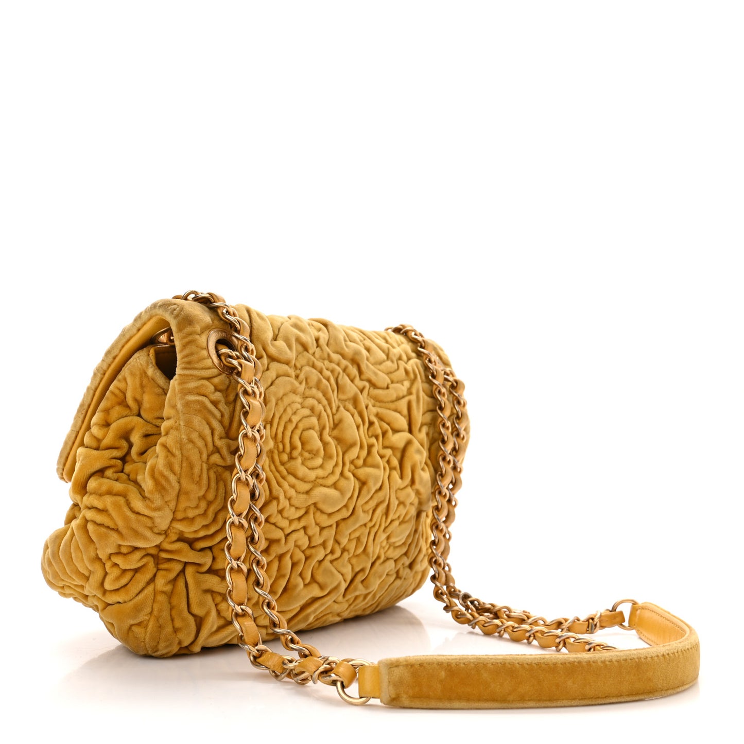 Velvet Camellia Embossed Mini Rectangular Flap Yellow