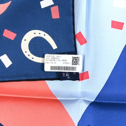 Hermes Silk Gavroche Just Married Scarf 45 Marine Ciel Rose 2 of 3