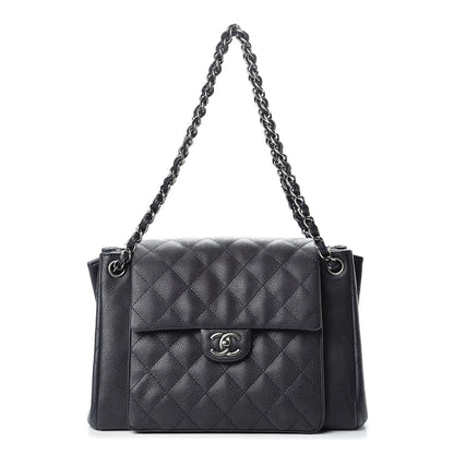 Chanel Caviar Quilted CC Accordion Shopping Bag Navy 1 of 15