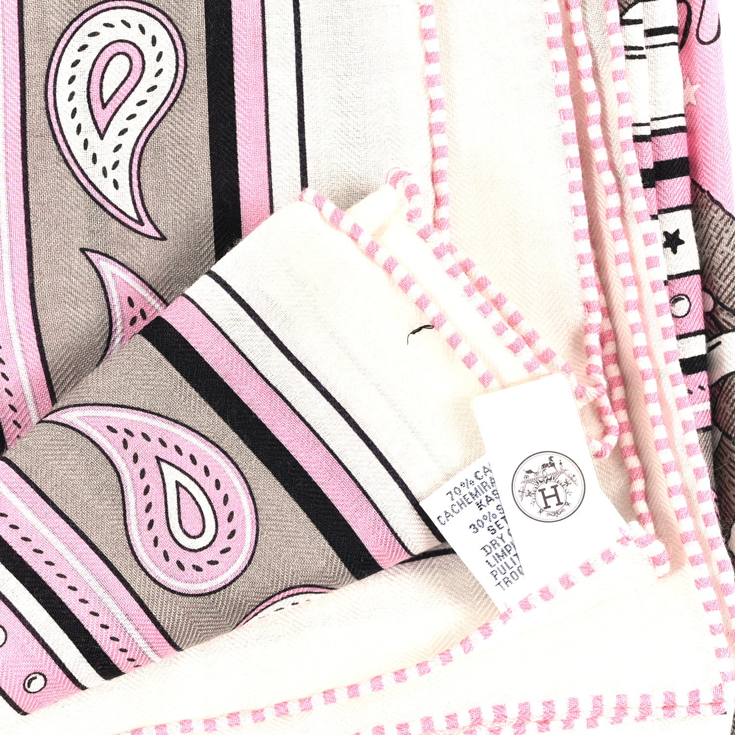 Hermes Mors a Jouets Bandana Shawl 140 Rose White Etoupe 3 of 3