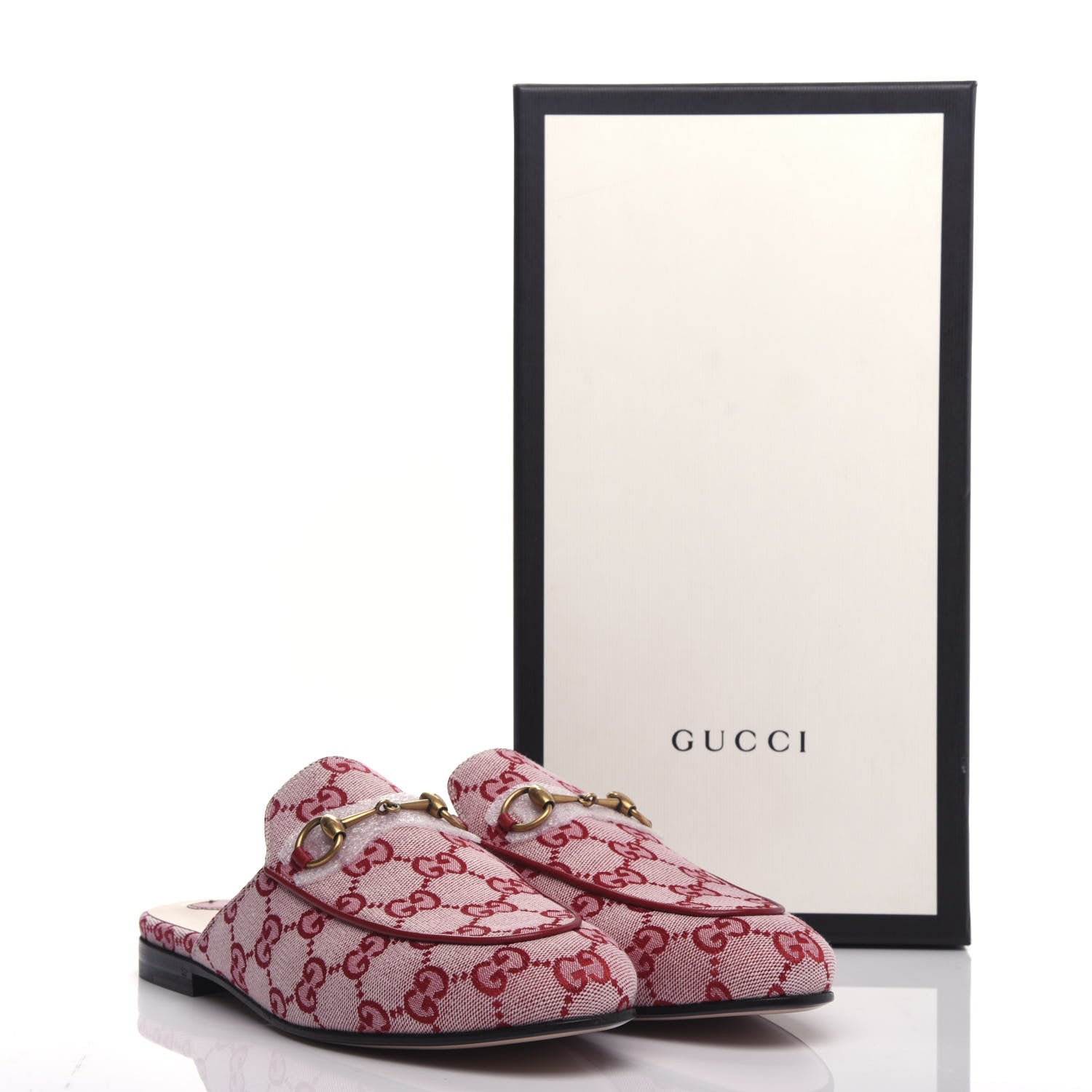 Gucci Canvas GG Monogram Horsebit Womens Princetown Slippers 38 Gardenia Hibiscus Red 10 of 10