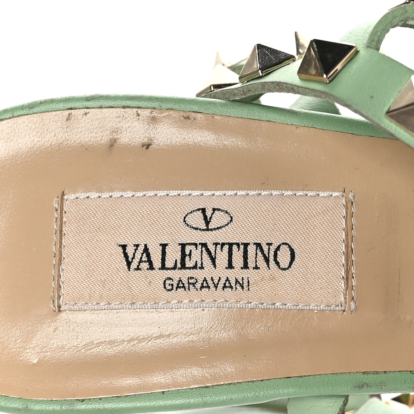 Calfskin Rockstud 90mm City Sandals 39.5 Light Green
