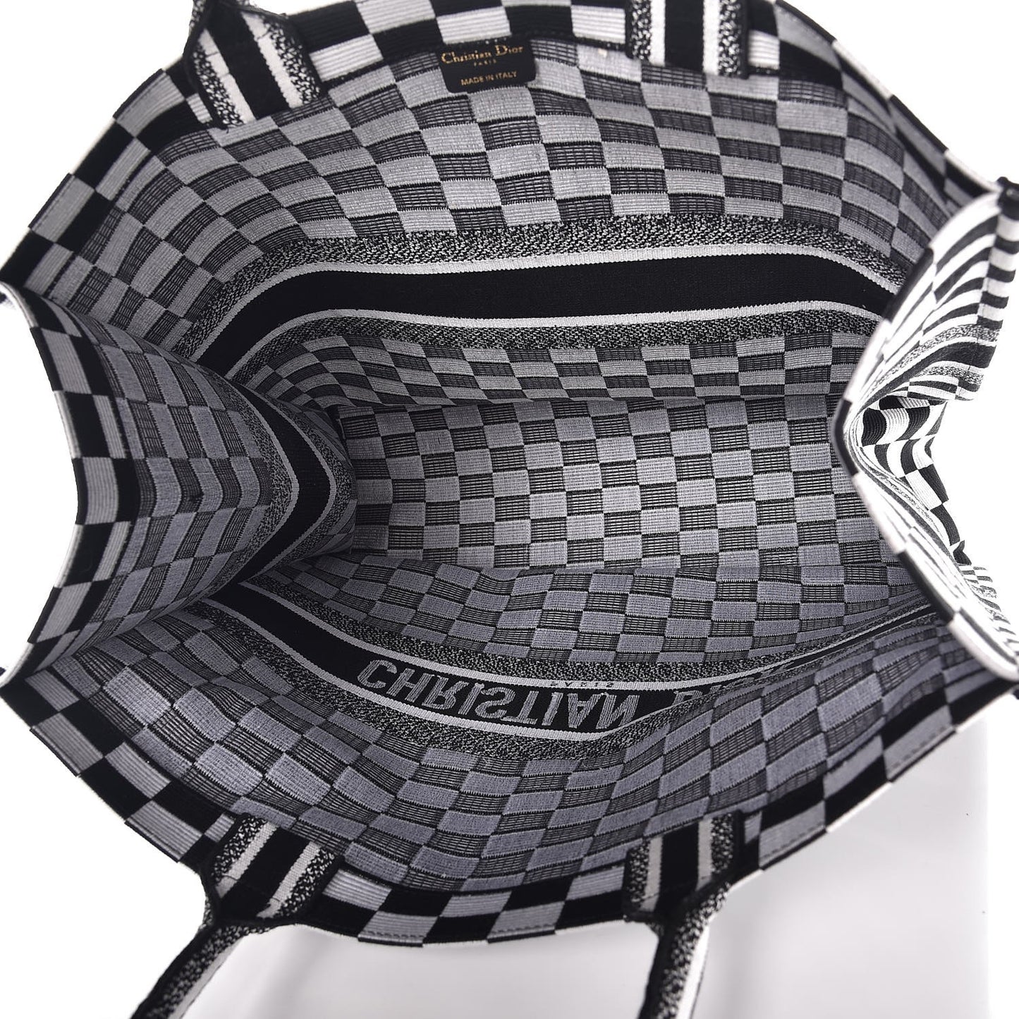 Canvas Embroidered Checkered Book Tote Black White