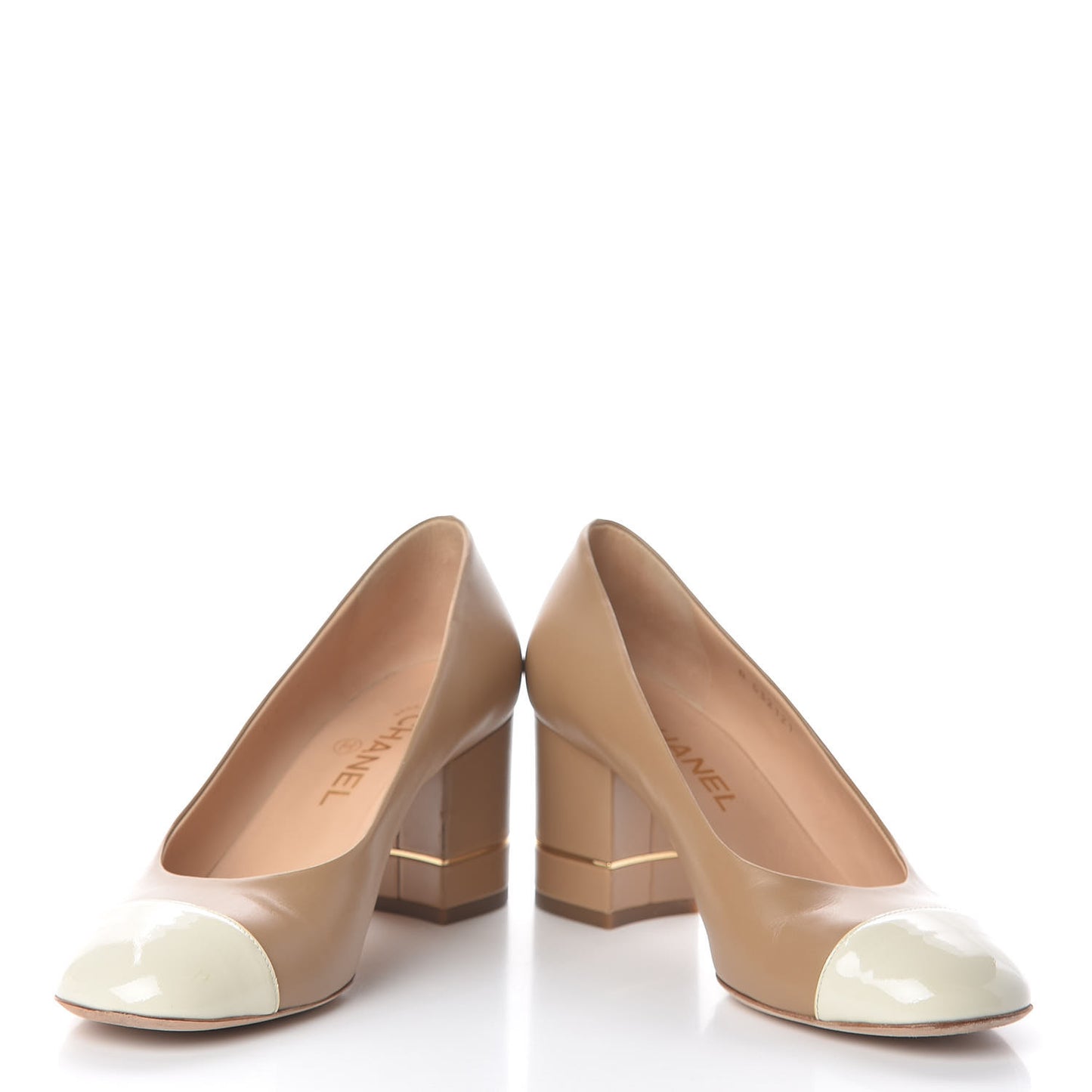 Lambskin Patent Cap Toe Pumps 37.5 Beige