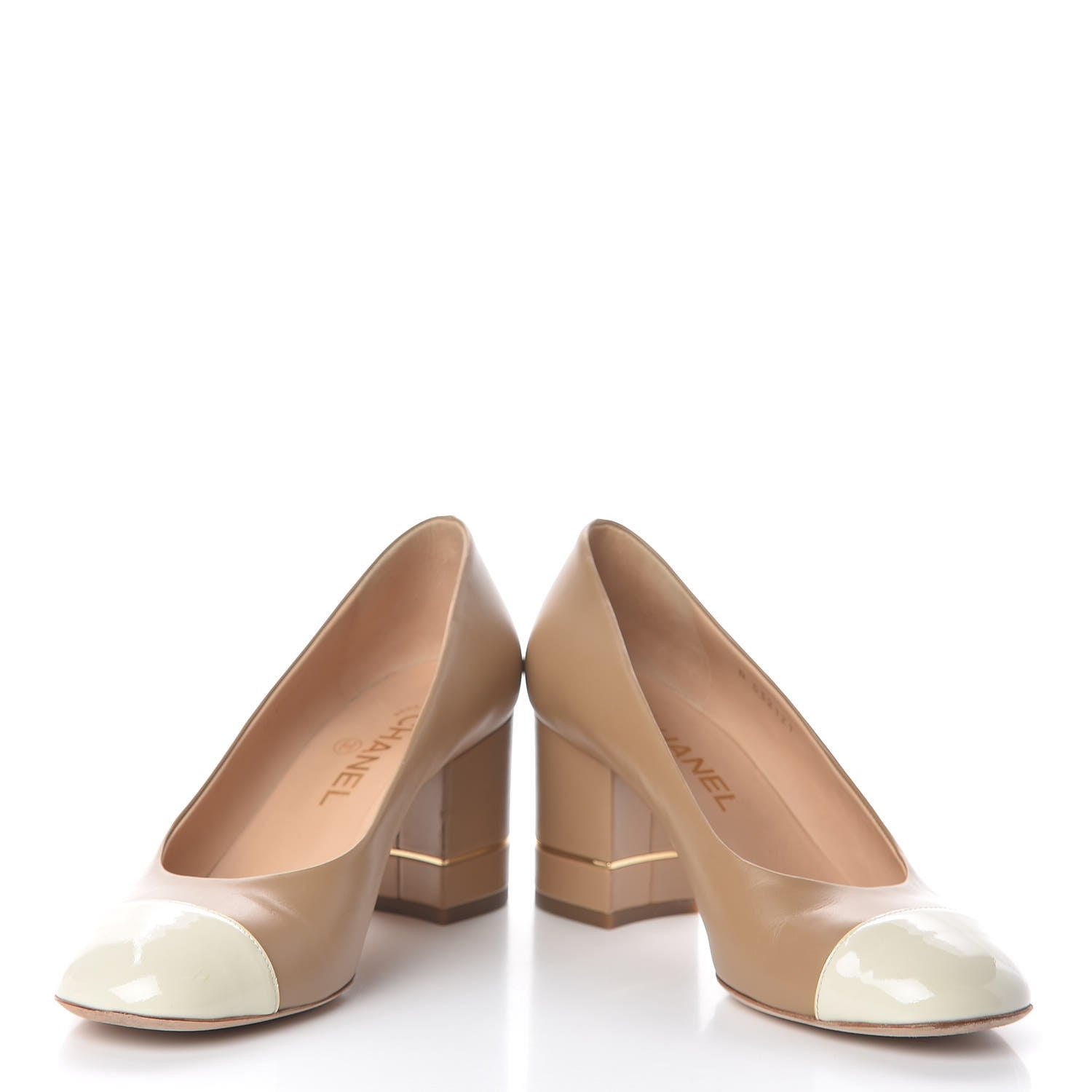 Chanel Lambskin Patent Cap Toe Pumps 37.5 Beige 5 of 14