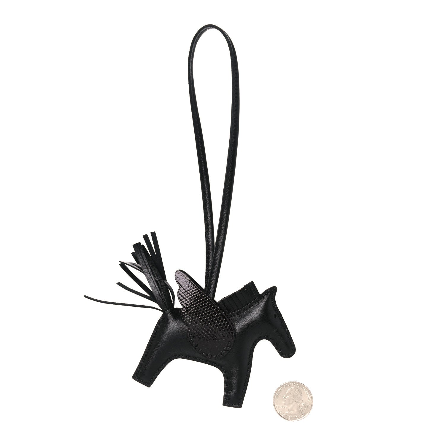 Hermes Milo Lambskin Lizard Touch Grigri Rodeo Pegase Horse Bag Charm PM So Black 2 of 5