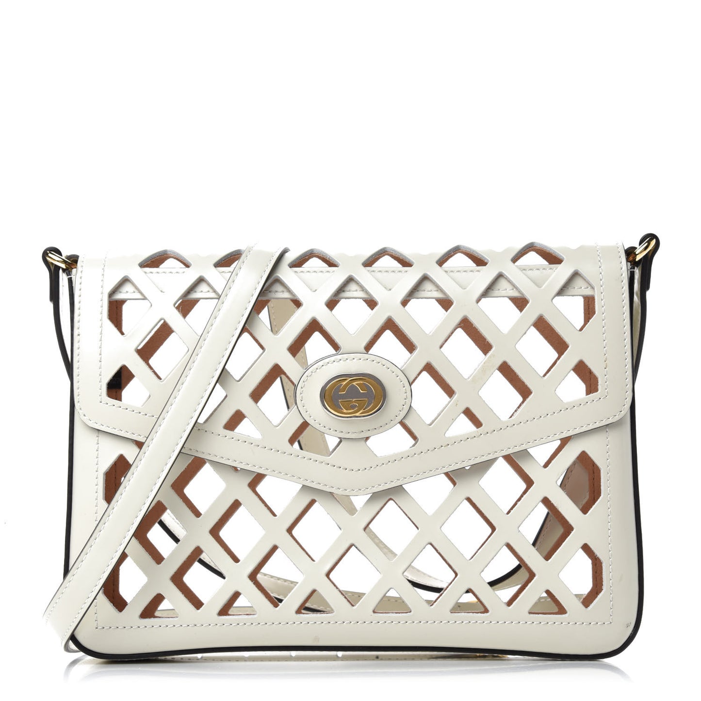 Canvas Flora Floral Calfskin Medium Cutout Shoulder Bag White Multicolor
