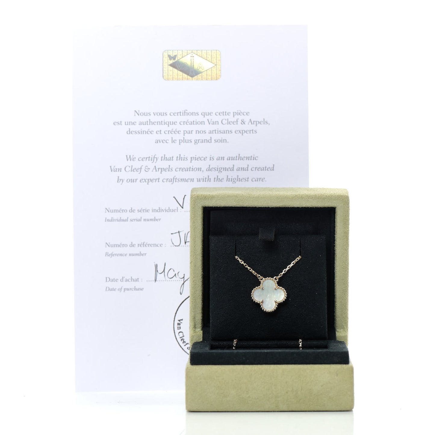 18K Yellow Gold Mother of Pearl Vintage Alhambra Pendant Necklace