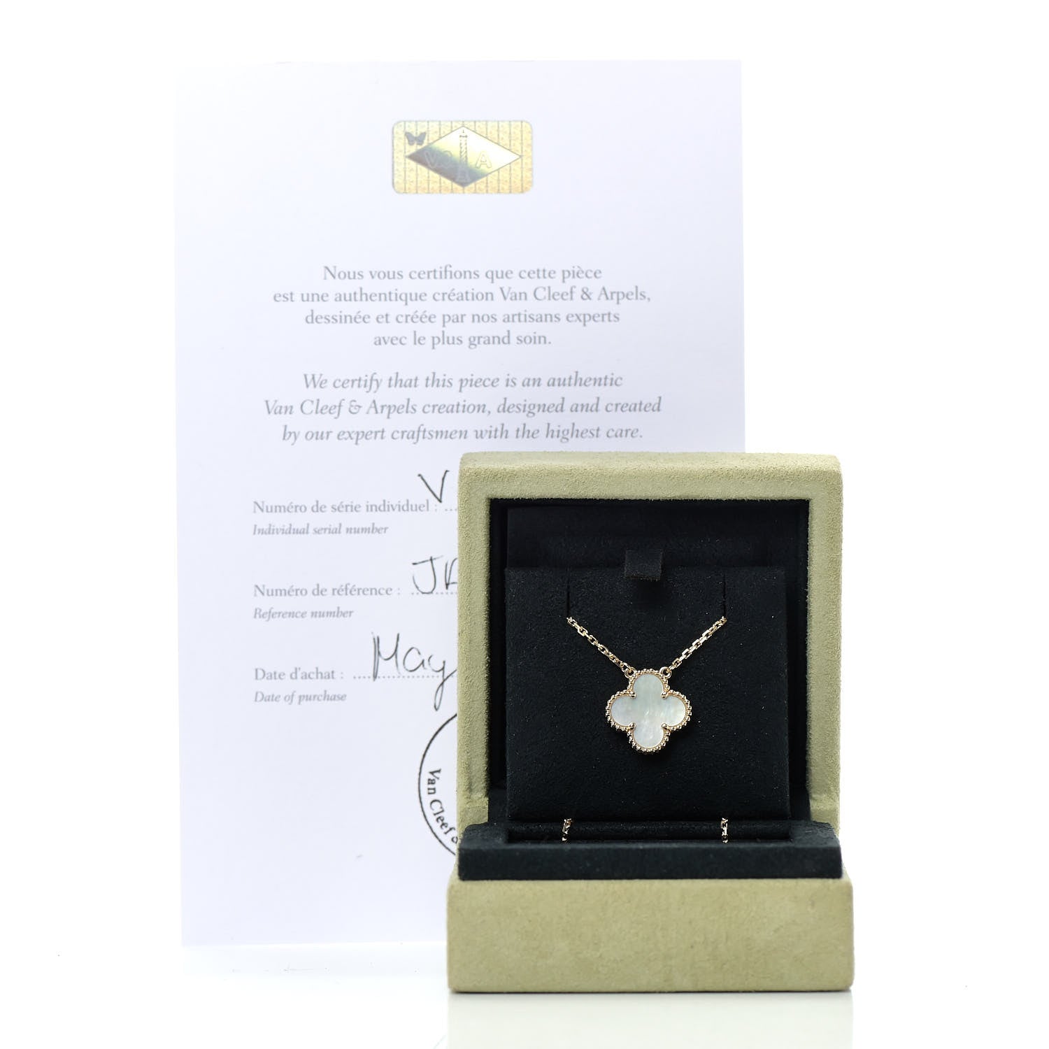 Van Cleef & Arpels 18K Yellow Gold Mother of Pearl Vintage Alhambra Pendant Necklace 6 of 6