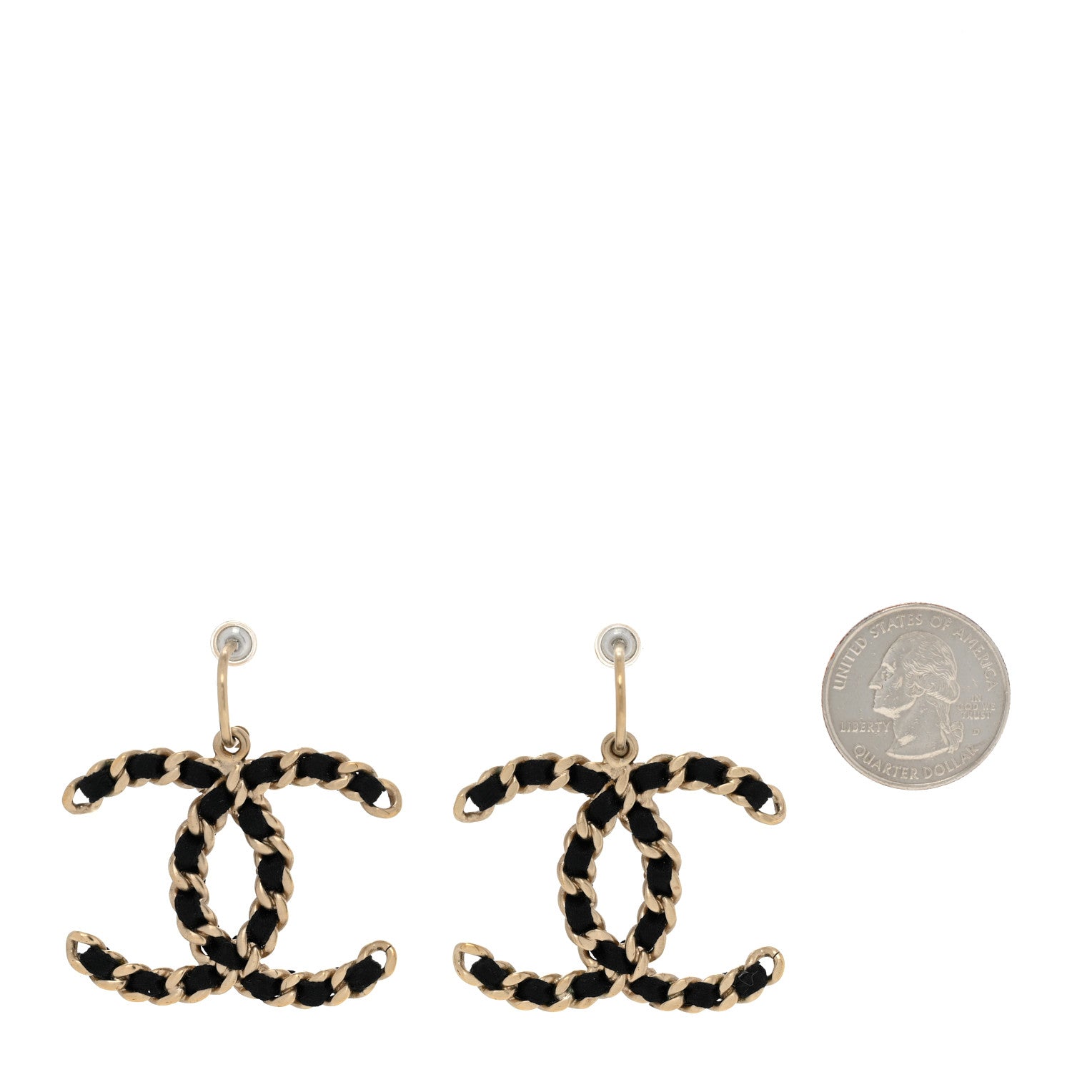 Chanel Satin CC Drop Earrings Black Gold 2 of 7