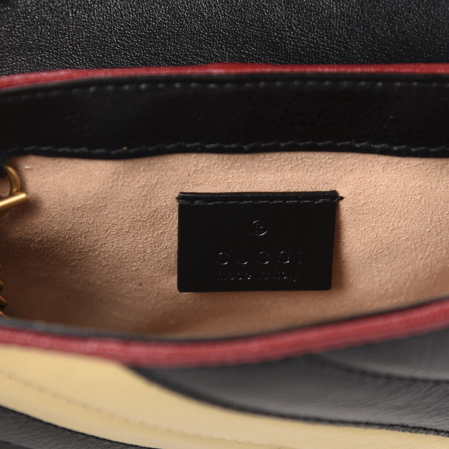 Gucci Vintage Effect Calfskin Matelasse Diagonal Striped Super Mini Torchon GG Marmont Shoulder Bag Black Beige 8 of 10