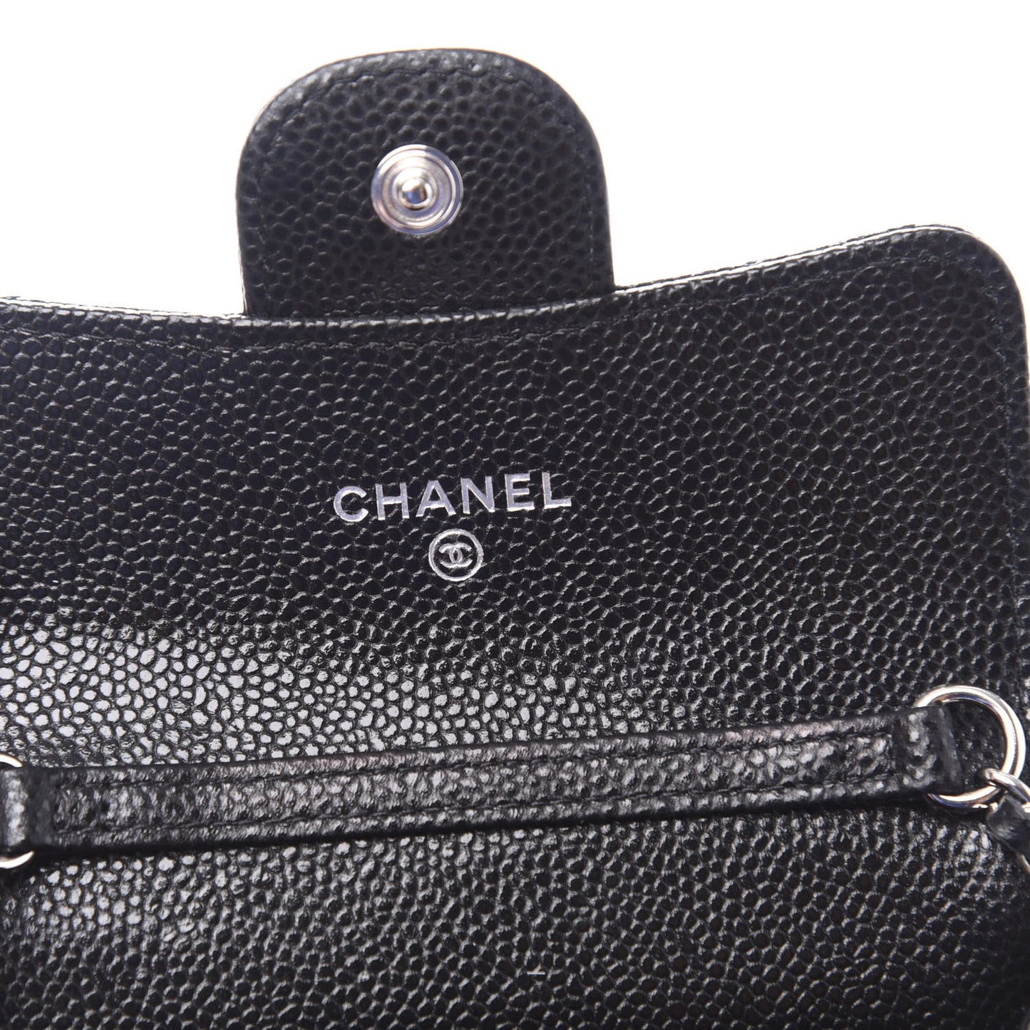 Caviar Quilted Flap Card Holder On Chain Black