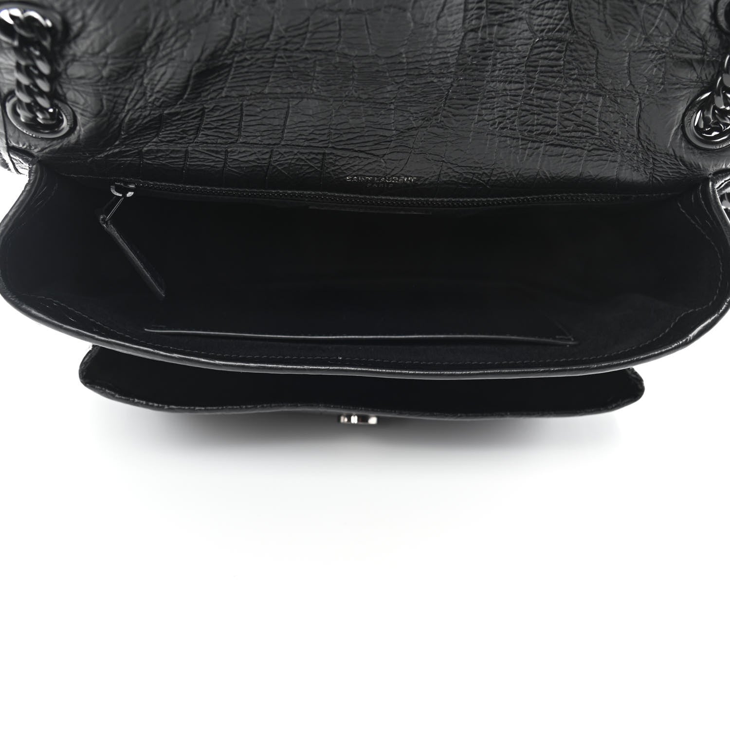 Saint Laurent Crocodile Embossed Lambskin Monogram Medium Niki Chain Satchel Black 4 of 4