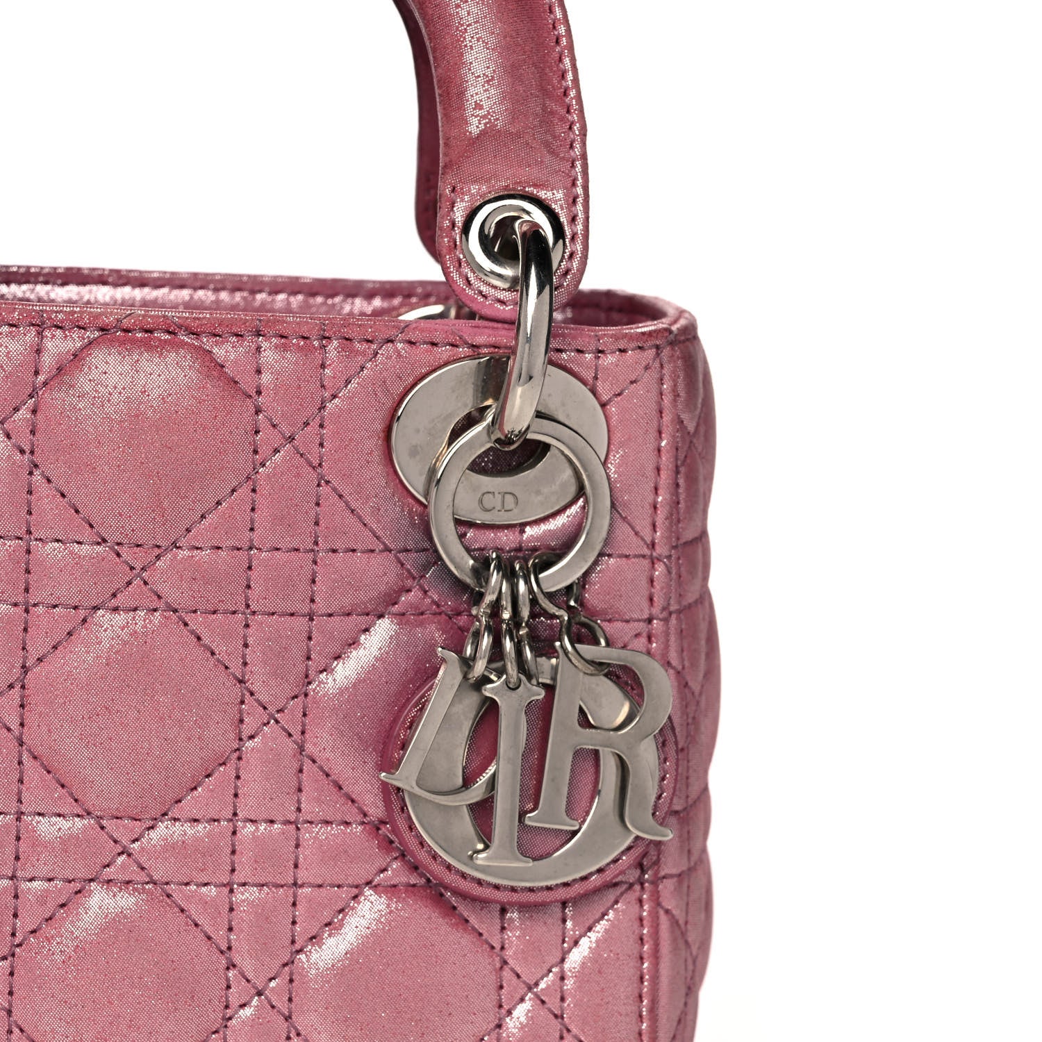 Christian Dior Metallic Lambskin Cannage Mini Lady Dior Rose Cherie 7 of 16