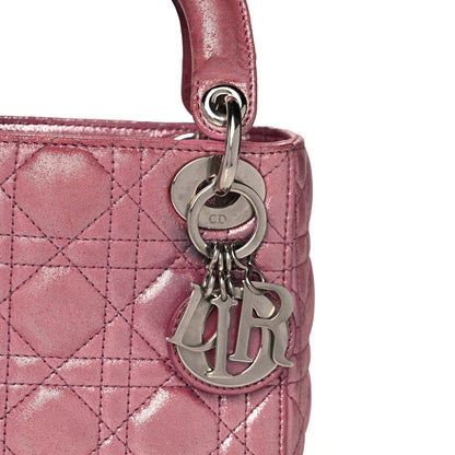 Christian Dior Metallic Lambskin Cannage Mini Lady Dior Rose Cherie 7 of 16