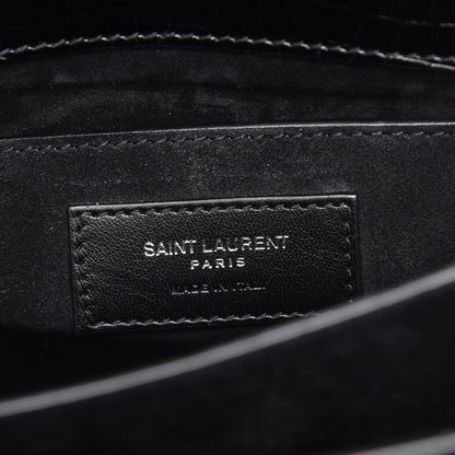 Saint Laurent Calfskin Crocodile Embossed Medium Monogram Sunset Black 6 of 9