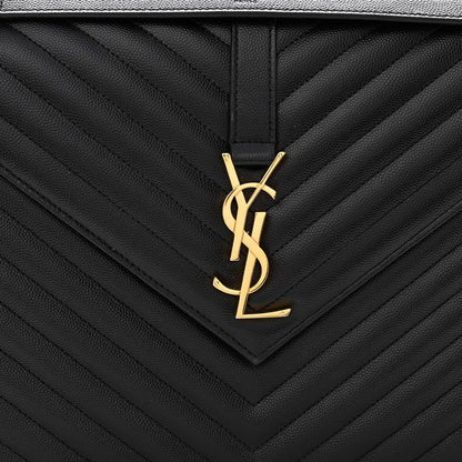 Saint Laurent Grain De Poudre Matelasse Chevron Large Monogram Satchel Black 7 of 10