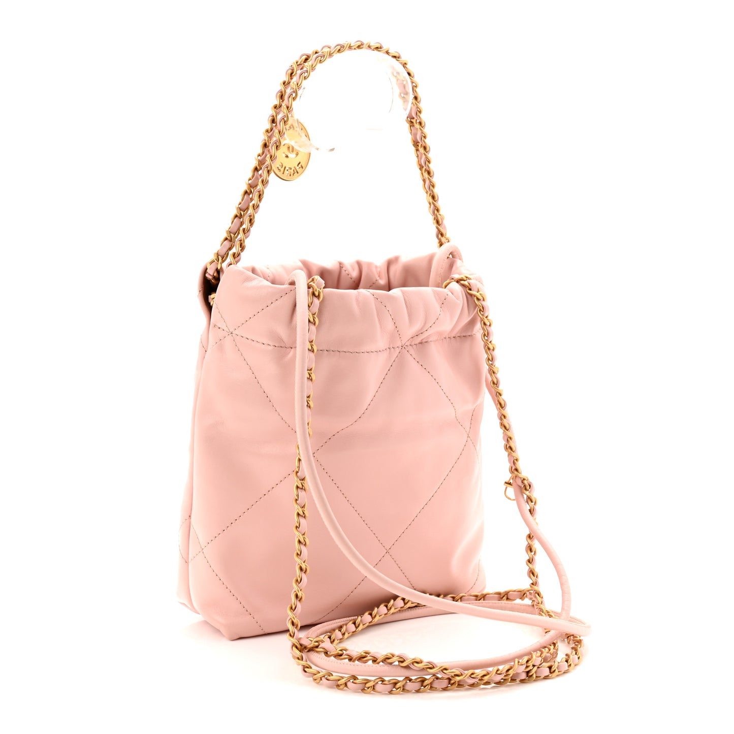 Shiny Calfskin Quilted Mini Chanel 22 Light Pink