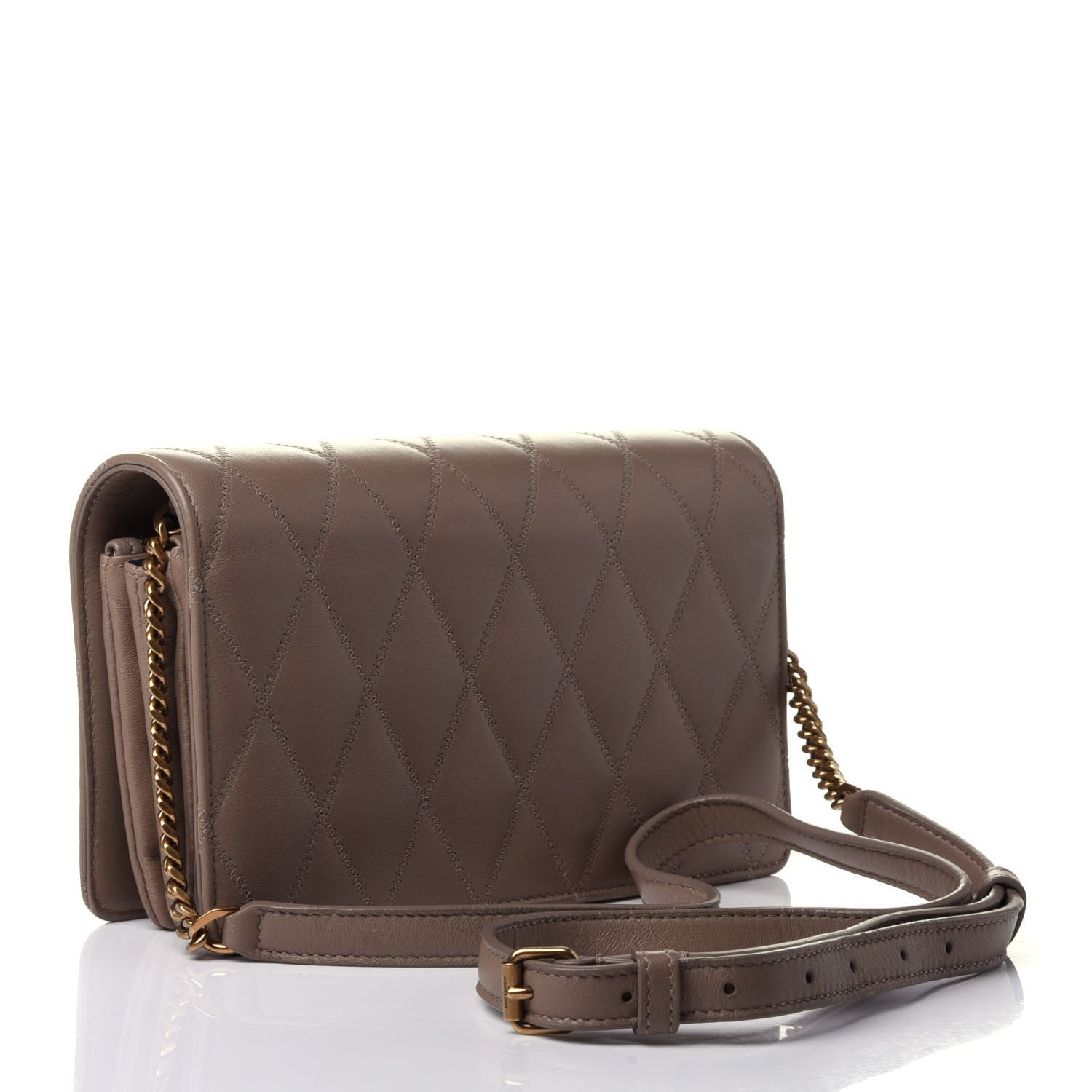 Saint Laurent Lambskin Diamond Quilted Angie Chain Bag Dark Beige 2 of 4