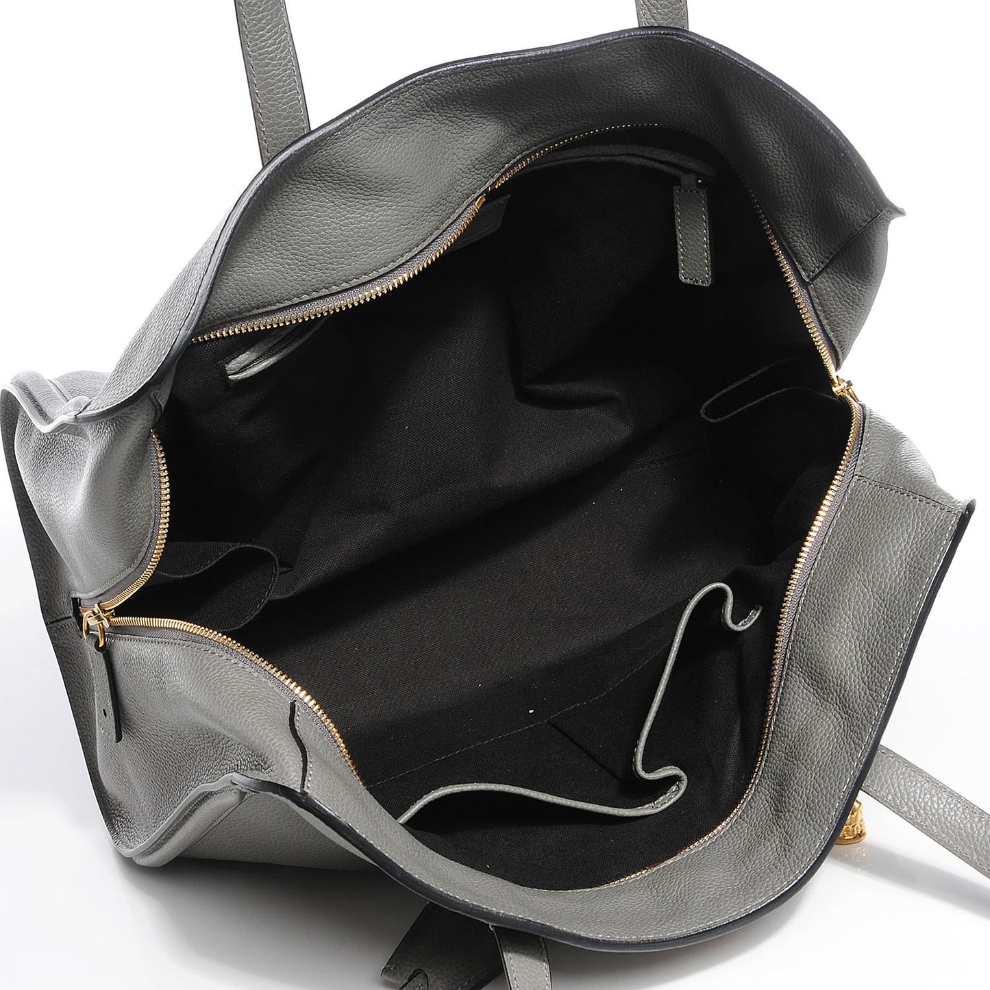 Pebbled Calfskin Skull Padlock Zip Around Tote Grey