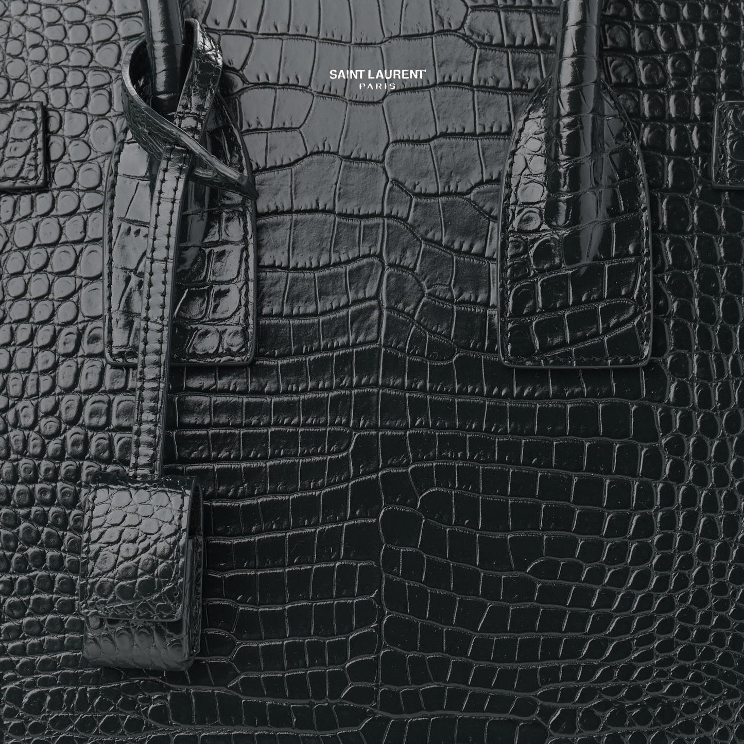 Patent Crocodile Embossed Small Sac de Jour Black