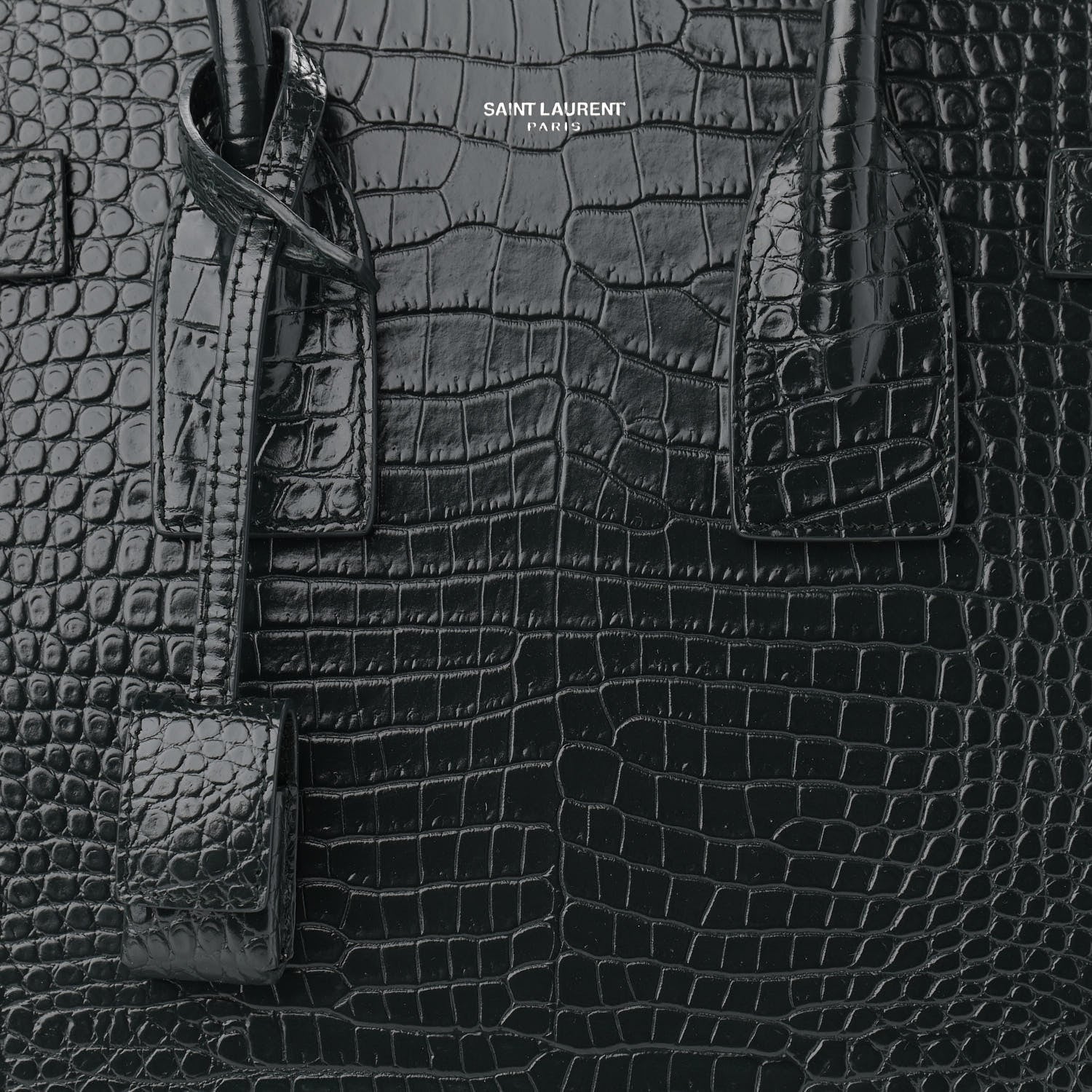 Saint Laurent Patent Crocodile Embossed Small Sac de Jour Black 7 of 9