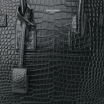 Saint Laurent Patent Crocodile Embossed Small Sac de Jour Black 7 of 9