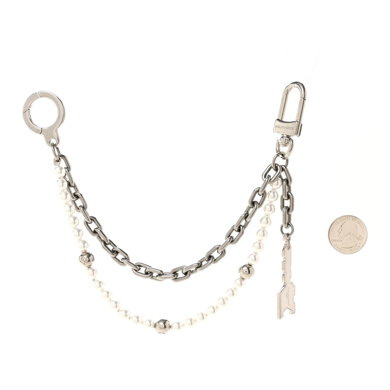 Louis Vuitton Metal Pearls Mini Chain Belt Bag Charm Silver 2 of 5