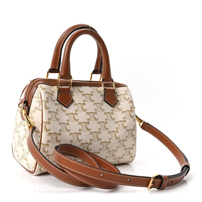 Celine Triomphe Canvas Calfskin Small Boston Bag White 2 of 9