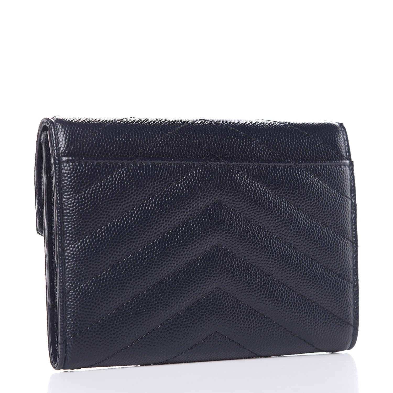 Saint Laurent Grain De Poudre Matelasse Chevron Small Monogram Passport Case Deep Marine 3 of 8