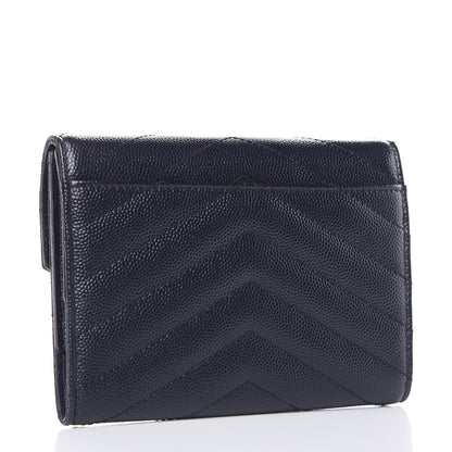 Saint Laurent Grain De Poudre Matelasse Chevron Small Monogram Passport Case Deep Marine 3 of 8