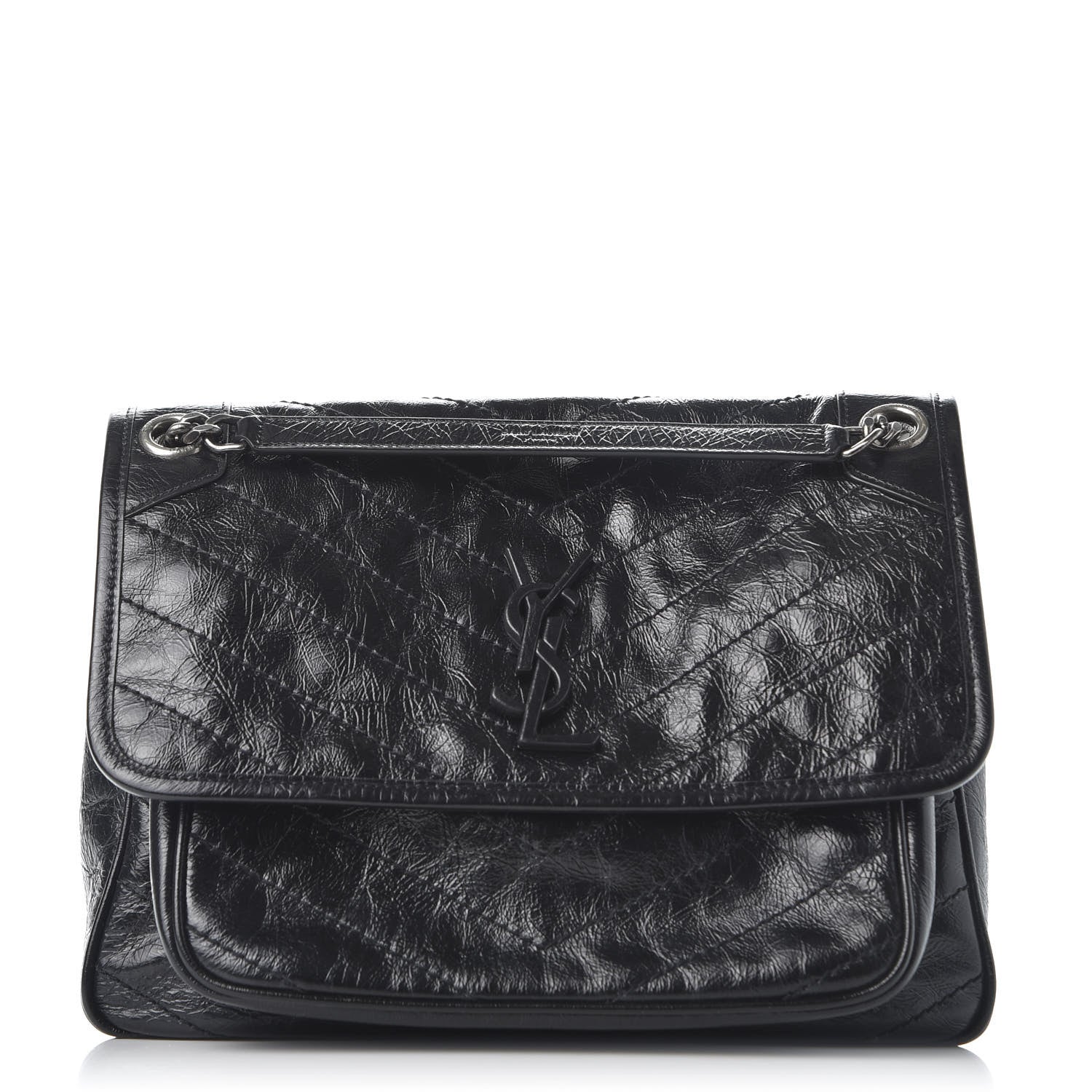 Saint Laurent Crinkled Calfskin Matelasse Monogram Medium Niki Chain Satchel Black 1 of 11