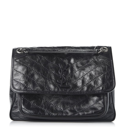 Saint Laurent Crinkled Calfskin Matelasse Monogram Medium Niki Chain Satchel Black 1 of 11