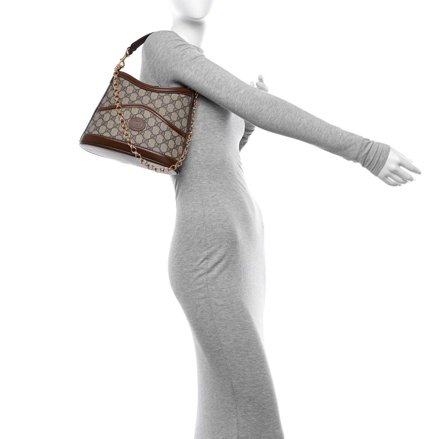 Gucci GG Supreme Monogram Azalea Calfskin Retro Interlocking G Chain Shoulder Bag Beige Ebony Brown Sugar 2 of 12