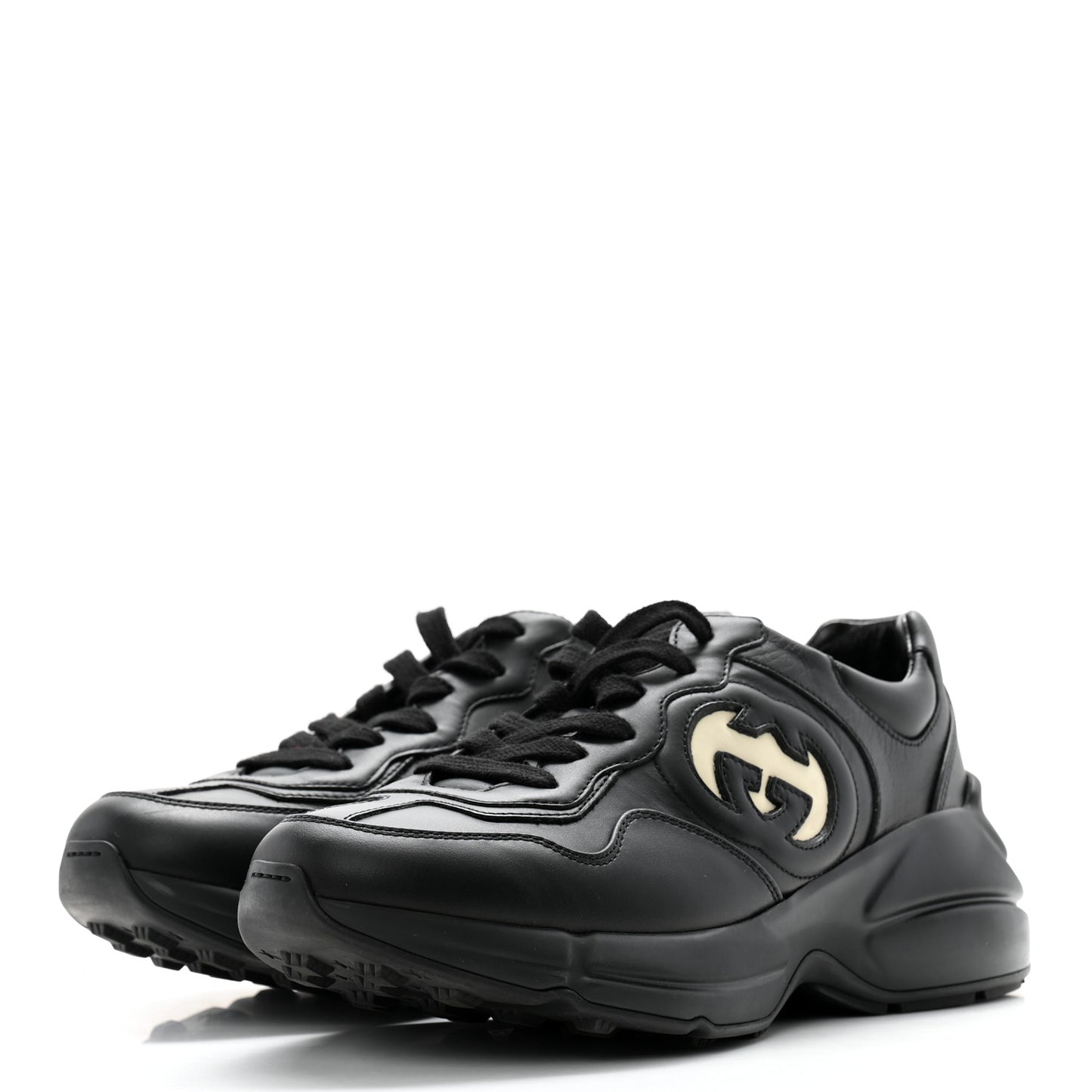 Dali Soft Calfskin Cut Out Interlocking G Womens Rhyton Sneakers 37 Black Ivoire