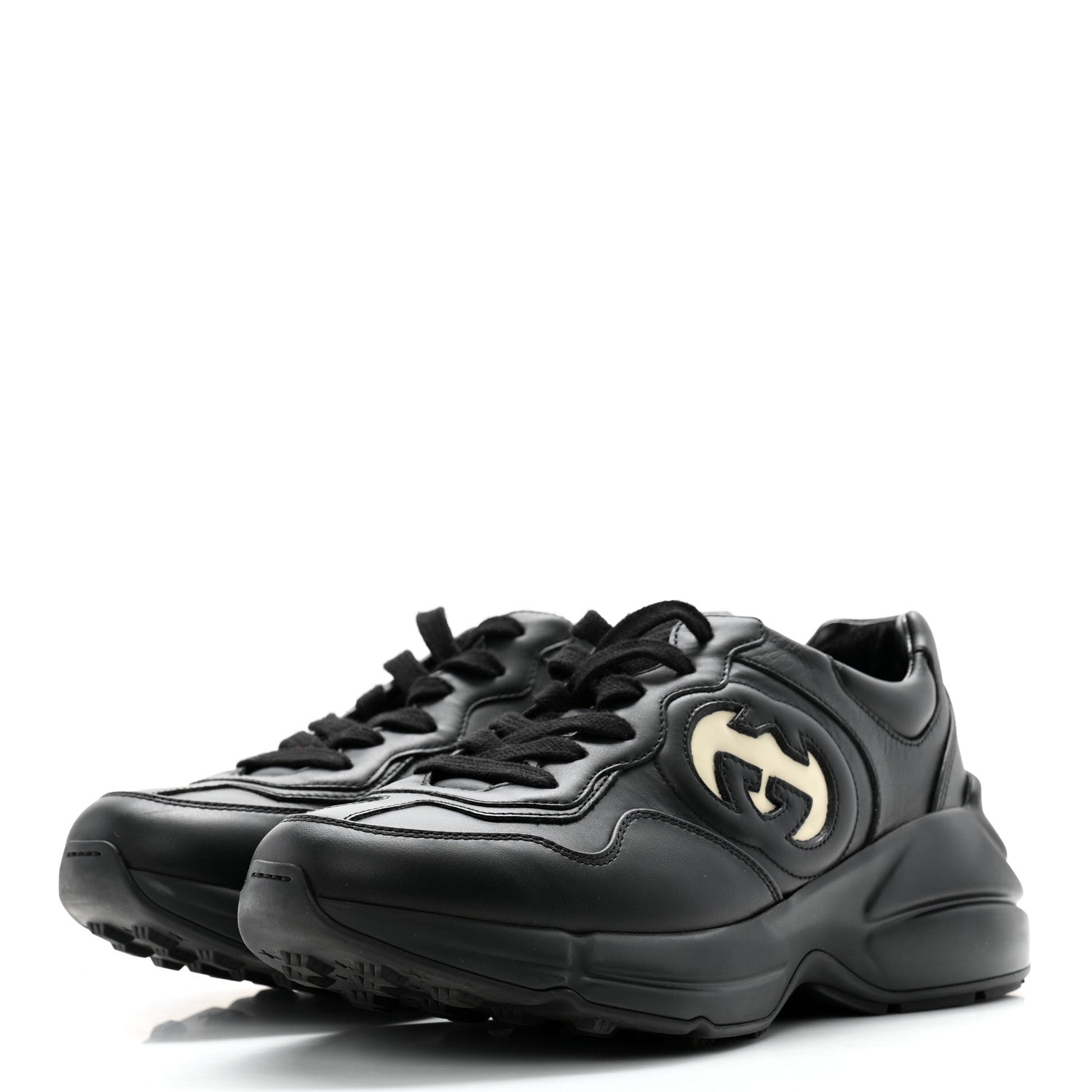 Gucci Dali Soft Calfskin Cut Out Interlocking G Womens Rhyton Sneakers 37 Black Ivoire 3 of 11