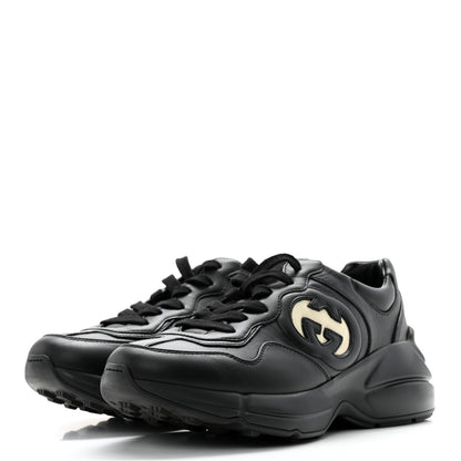 Gucci Dali Soft Calfskin Cut Out Interlocking G Womens Rhyton Sneakers 37 Black Ivoire 3 of 11