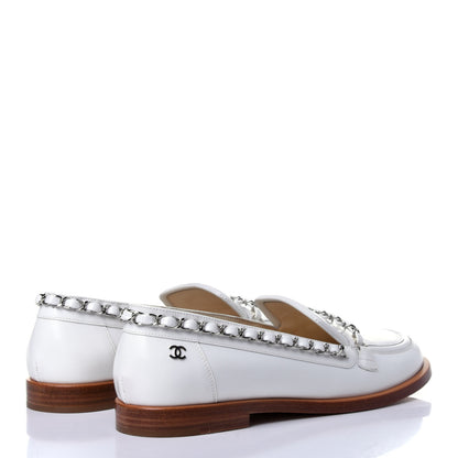 Chanel Calfskin Chain Mocassin Loafers 37.5 White 4 of 11